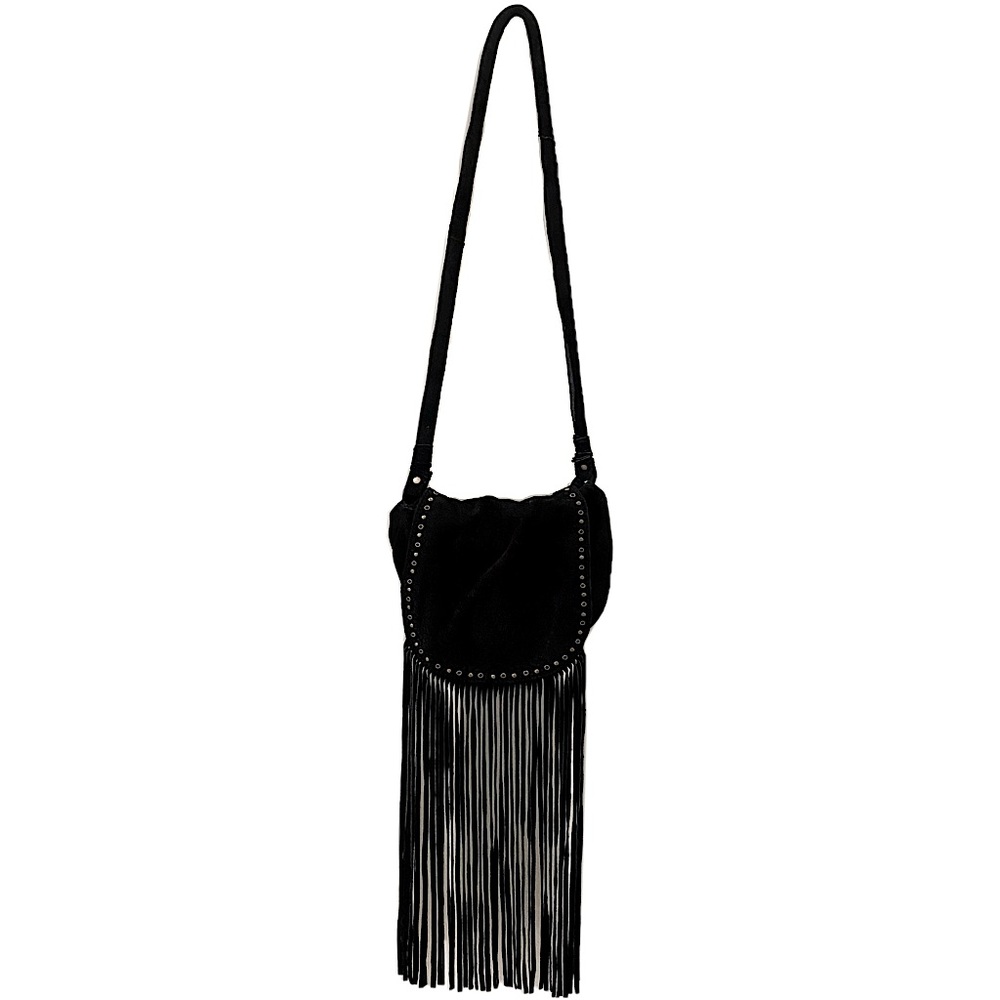 Ecoté Black Suede Boho Fringe Crossbody